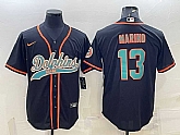 Men's Miami Dolphins #13 Dan Marino Black With Patch Cool Base Stitched Baseball Jersey,baseball caps,new era cap wholesale,wholesale hats